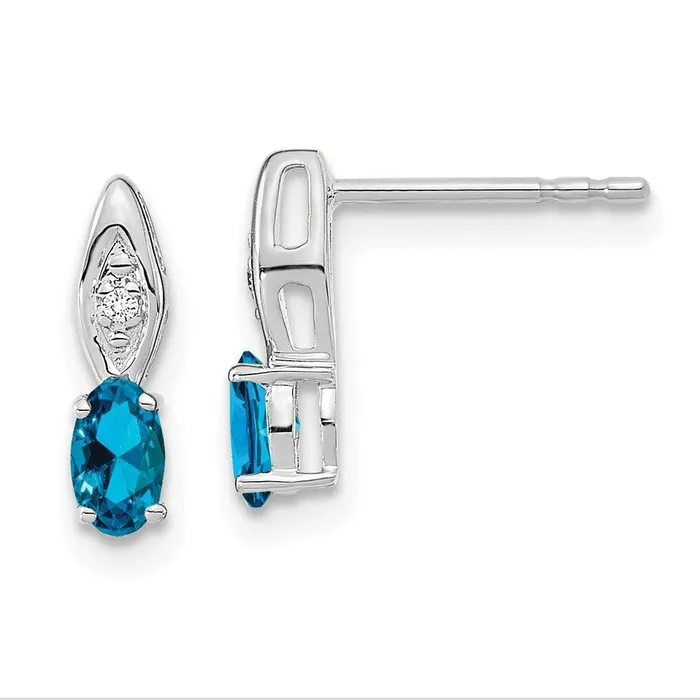 Jewelry 14k White Gold Blue Topaz Diamond Earring Earrings