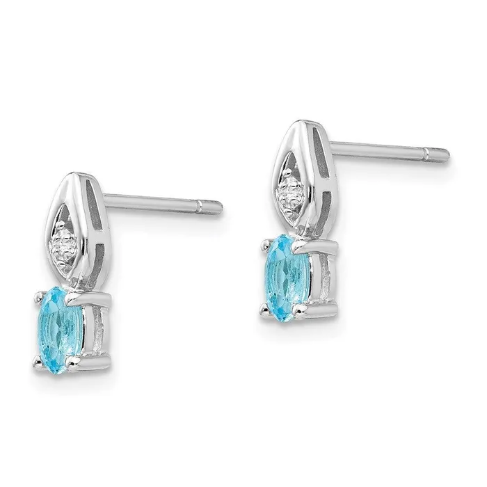 Jewelry 14k White Gold Blue Topaz Diamond Earring Earrings