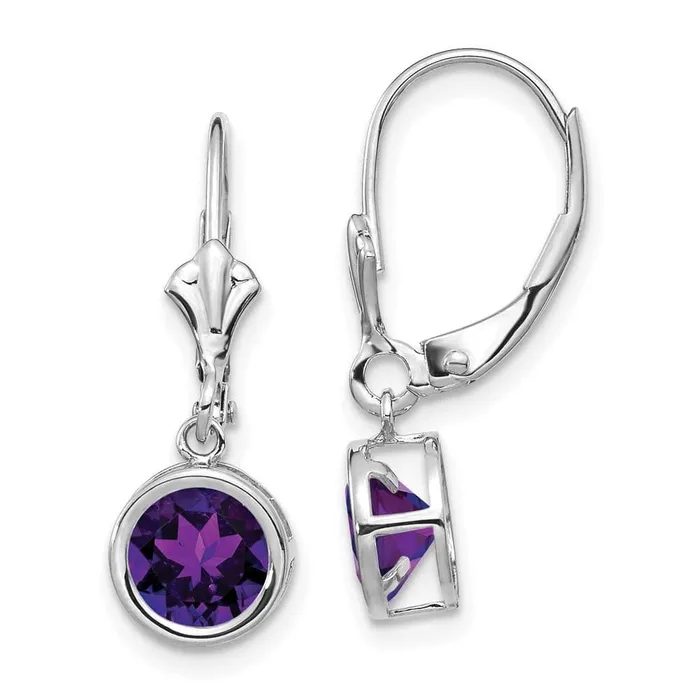 Jewelry Earrings 14k White Gold 6mm Amethyst Leverback Earrings
