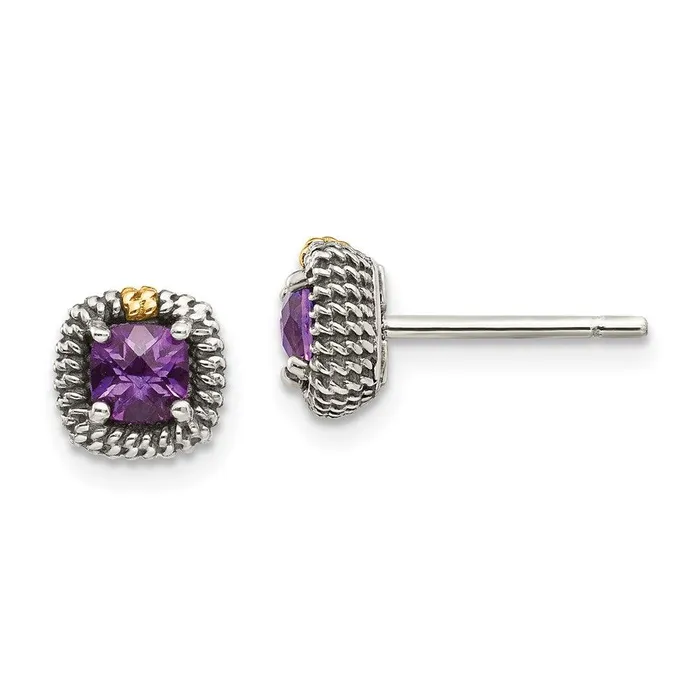 Jewelry Sterling Silver w14k Square Cushion Amethyst Post Earrings Earrings Jewelry Sterling Silver w14k Square Cushion Amethyst Post Earrings Earrings