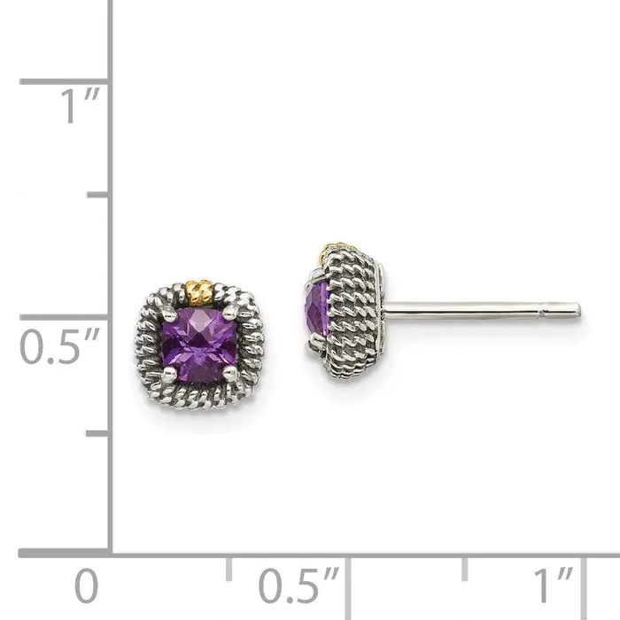 Jewelry Sterling Silver w14k Square Cushion Amethyst Post Earrings Earrings Jewelry Sterling Silver w14k Square Cushion Amethyst Post Earrings Earrings