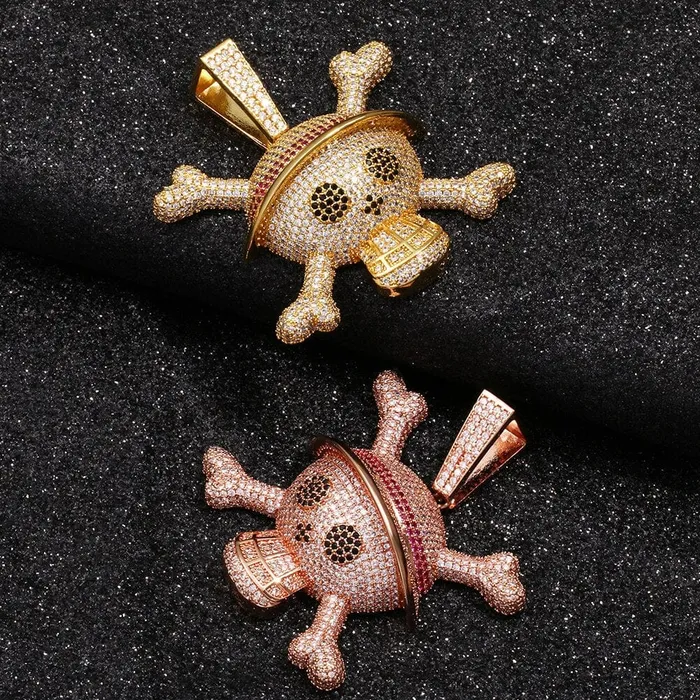 King Crossbone Pirate Skull Pendant VVS Jewelry Necklaces