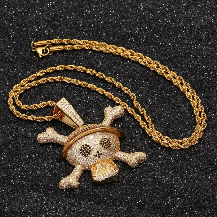 King Crossbone Pirate Skull Pendant VVS Jewelry Necklaces