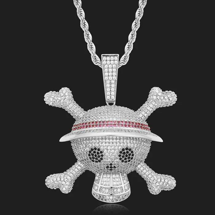King Crossbone Pirate Skull Pendant VVS Jewelry Necklaces