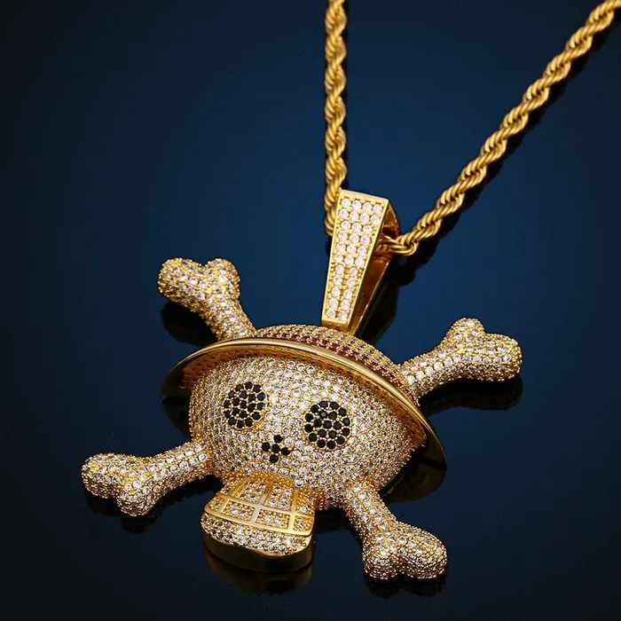 King Crossbone Pirate Skull Pendant VVS Jewelry Necklaces