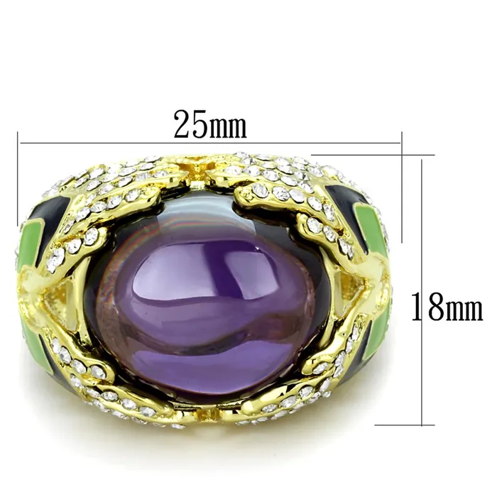 LO3367 Gold Brass Ring with AAA Grade CZ in Amethyst Alamode Rings