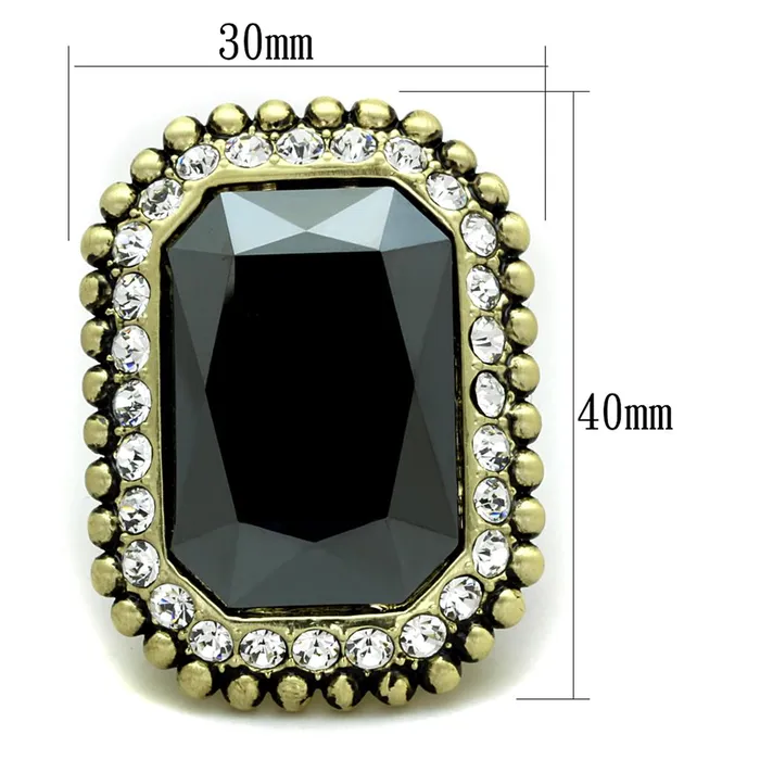 LO3511 Gold Brush Brass Ring with Top Grade Crystal in Hematite Alamode Rings