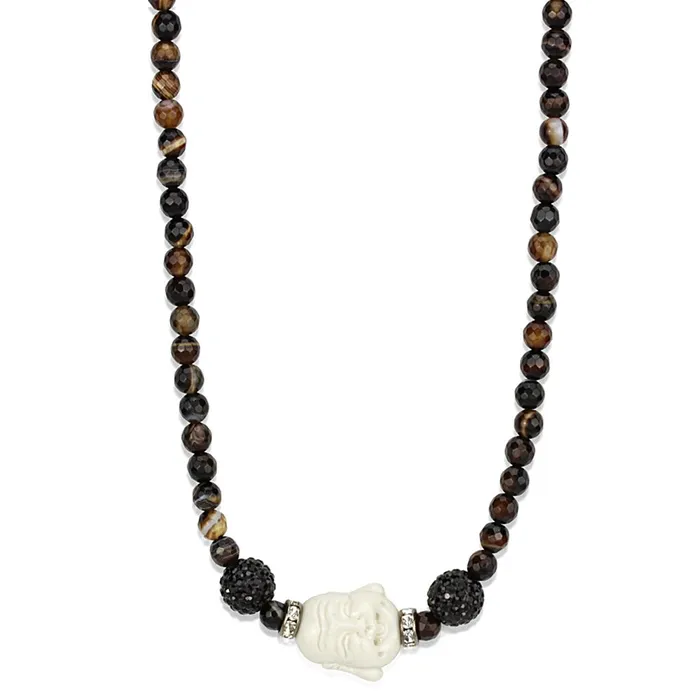 LO3814 Ruthenium Brass Necklace with Synthetic Glass Bead in Multi Color Alamode Necklaces LO3814 Ruthenium Brass Necklace with Synthetic Glass Bead in Multi Color Alamode Necklaces
