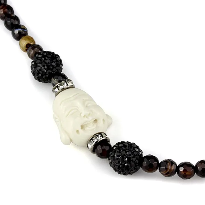 LO3814 Ruthenium Brass Necklace with Synthetic Glass Bead in Multi Color Alamode Necklaces