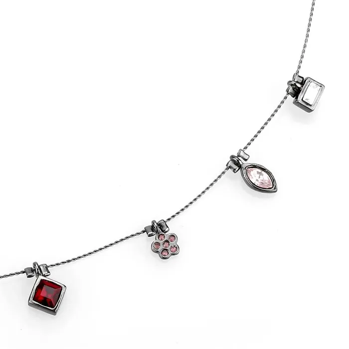 LO4729 Ruthenium White Metal Necklace with Top Grade Crystal in Multi Color Alamode Necklaces