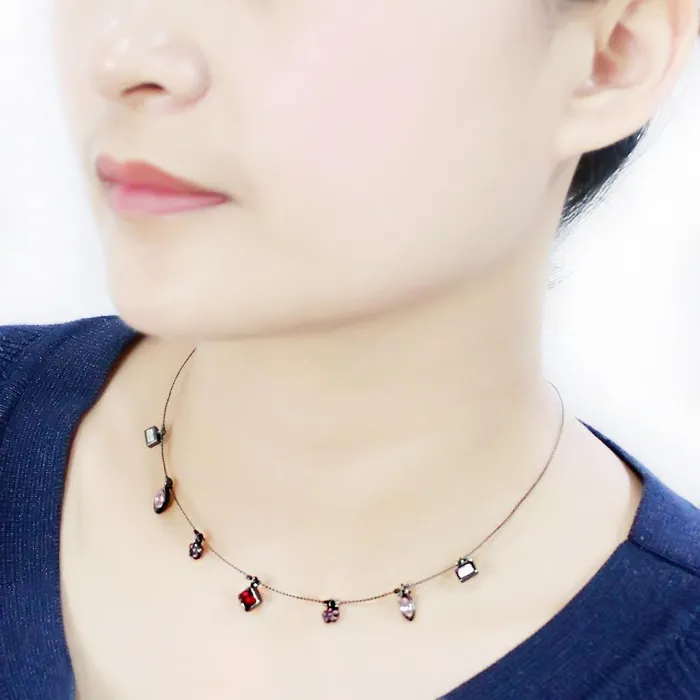 LO4729 Ruthenium White Metal Necklace with Top Grade Crystal in Multi Color Alamode Necklaces