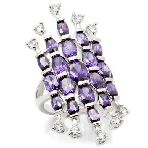 LOA933 Rhodium Brass Ring with AAA Grade CZ in Amethyst Alamode Rings