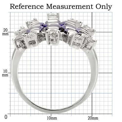 LOA933 Rhodium Brass Ring with AAA Grade CZ in Amethyst Alamode Rings