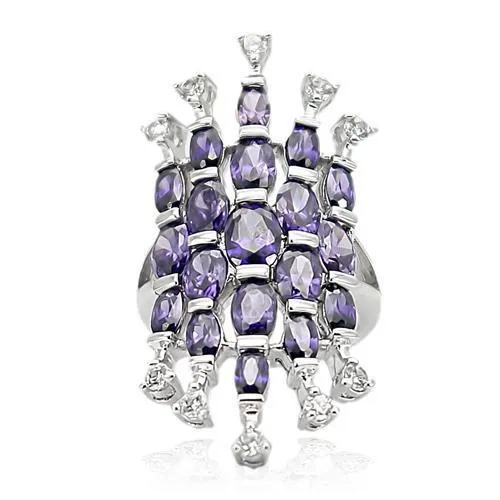 LOA933 Rhodium Brass Ring with AAA Grade CZ in Amethyst Alamode Rings