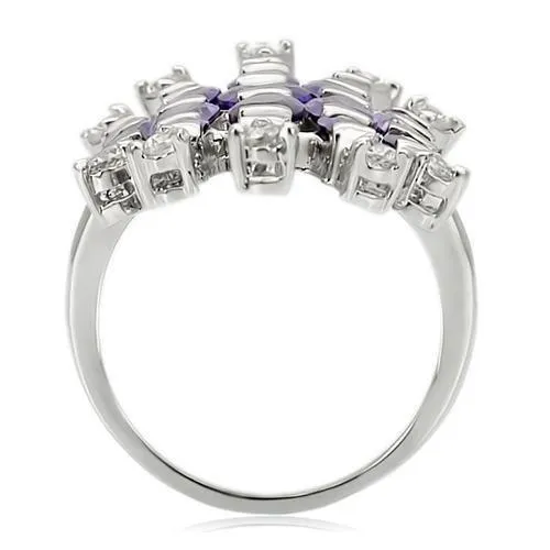 LOA933 Rhodium Brass Ring with AAA Grade CZ in Amethyst Alamode Rings
