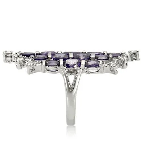 LOA933 Rhodium Brass Ring with AAA Grade CZ in Amethyst Alamode Rings