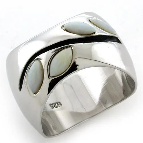 LOAS1080 Rhodium 925 Sterling Silver Ring with SemiPrecious Opal in White Alamode Rings LOAS1080 Rhodium 925 Sterling Silver Ring with SemiPrecious Opal in White Alamode Rings