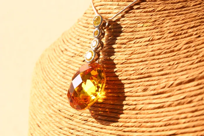 LOAS1388 14 K Gold tone 925 Sterling Silver Chain Pendant with AAA Grade CZ in Yellow Alamode Necklaces