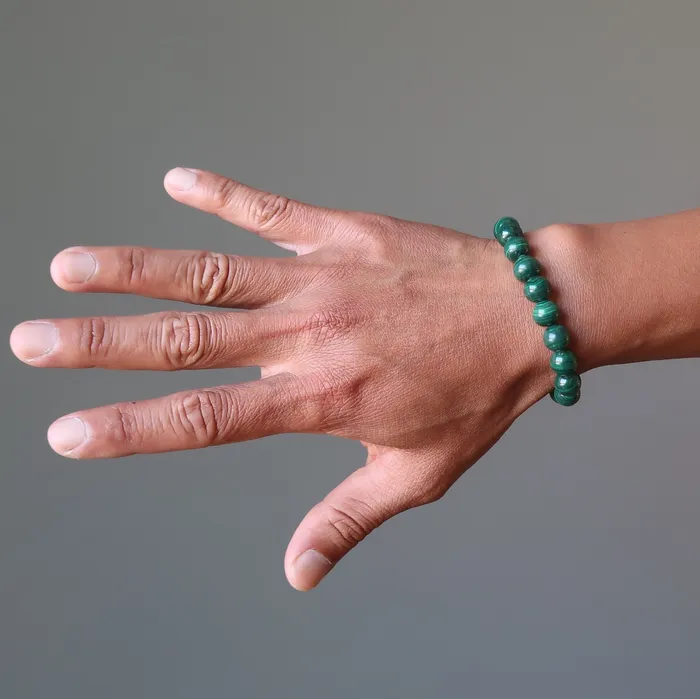 Malachite Bracelet Deep Green Intensity Stone Satin Crystals Bracelets