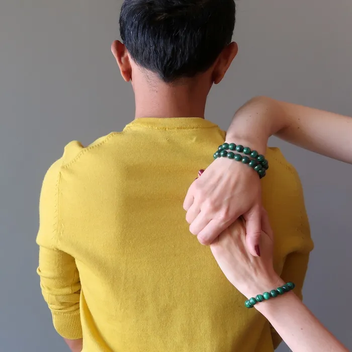 Malachite Bracelet Deep Green Intensity Stone Satin Crystals Bracelets