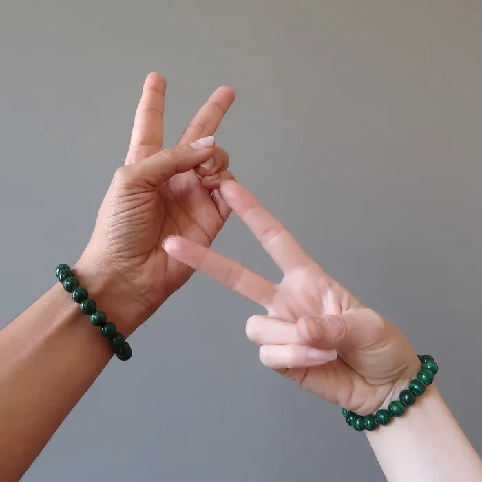 Malachite Bracelet Deep Green Intensity Stone Satin Crystals Bracelets