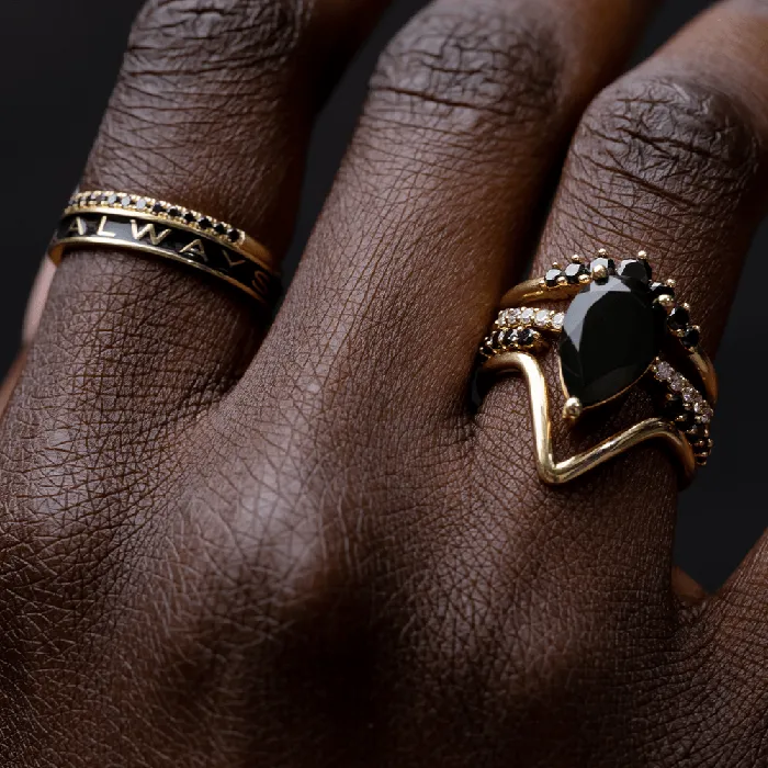 Marrow Fine Black Diamond Cosmic Light Open Shank Band Rings