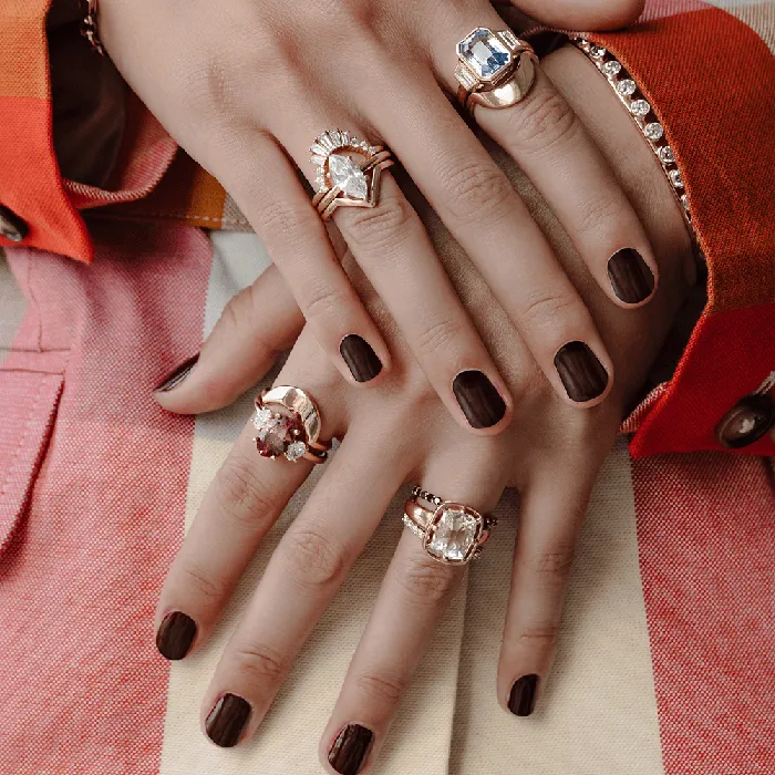 Marrow Fine Black Diamond Cosmic Light Open Shank Band Rings