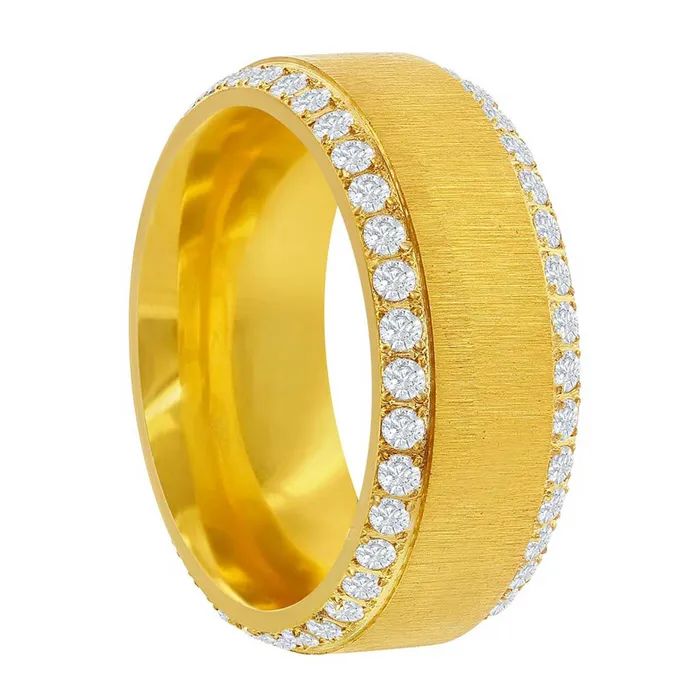 Mens Ring Gold Steel Double Row CZ Eternity Band Size 9 SW21099 Classic Rings Mens Ring Gold Steel Double Row CZ Eternity Band Size 9 SW21099 Classic Rings