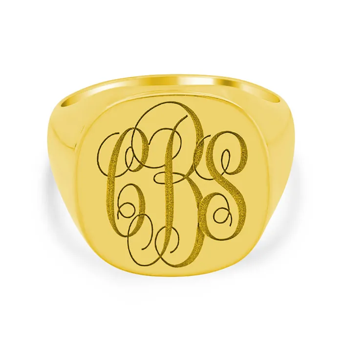 Mens Square Signet Ring Large Laser Engraved Script Monogram deBebians Rings Mens Square Signet Ring Large Laser Engraved Script Monogram deBebians Rings