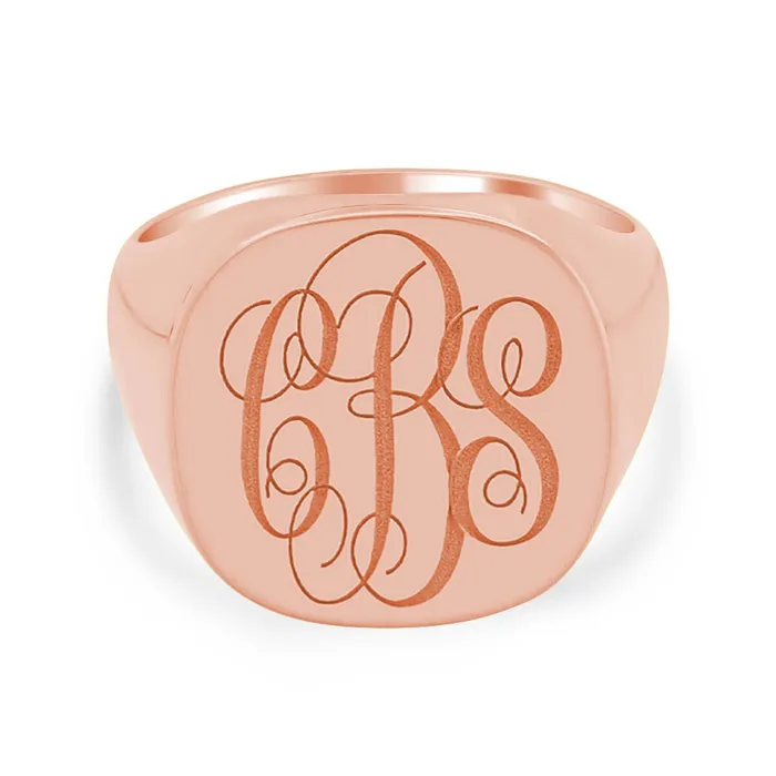 Mens Square Signet Ring Large Laser Engraved Script Monogram deBebians Rings