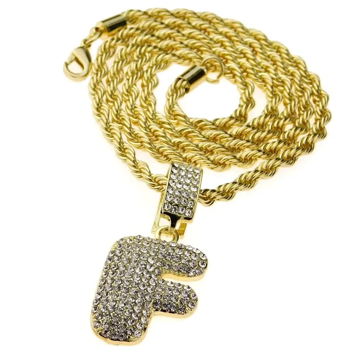 Necklaces Bubble Letter F Gold Finish Rope Chain Necklace 24 Bling Cartel Admin