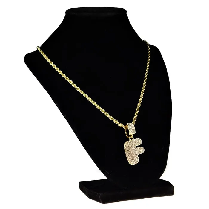 Necklaces Bubble Letter F Gold Finish Rope Chain Necklace 24 Bling Cartel Admin