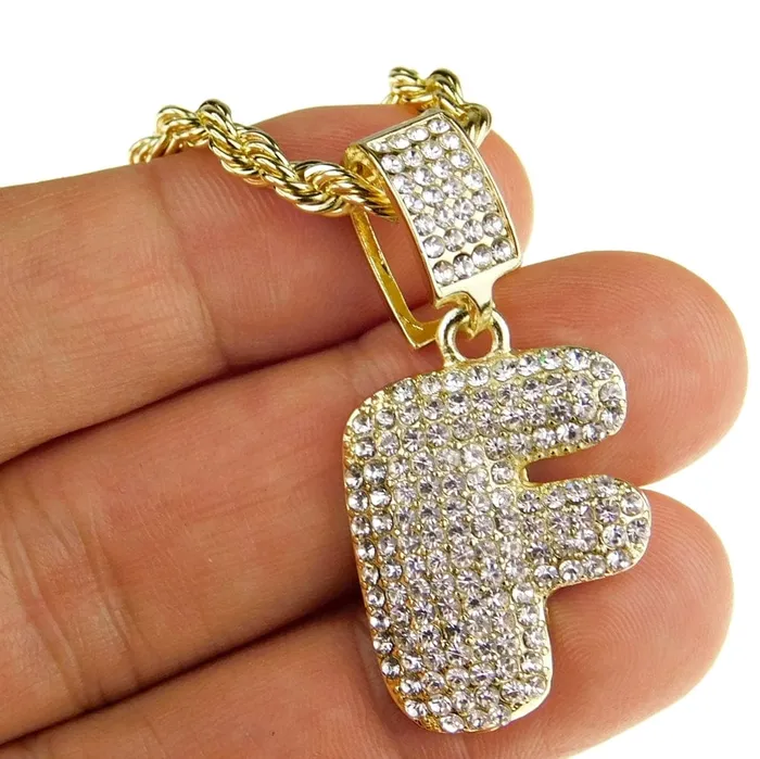Necklaces Bubble Letter F Gold Finish Rope Chain Necklace 24 Bling Cartel Admin