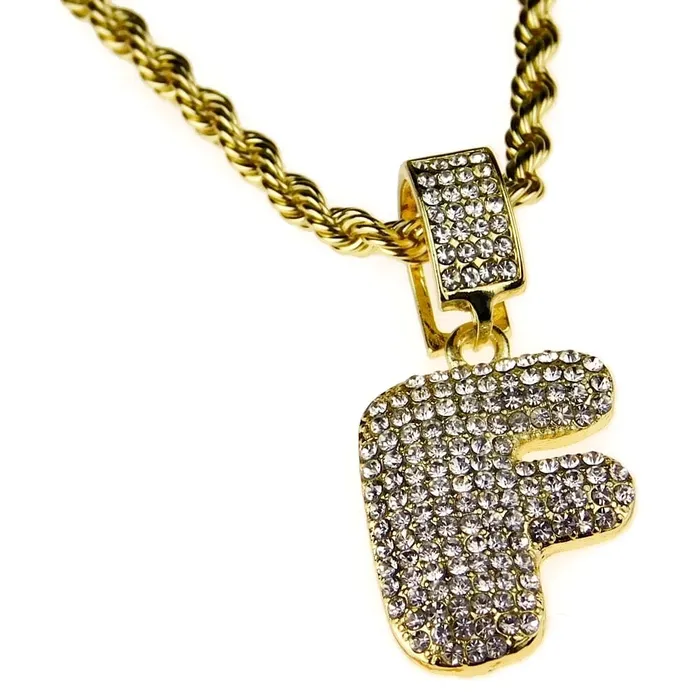 Necklaces Bubble Letter F Gold Finish Rope Chain Necklace 24 Bling Cartel Admin