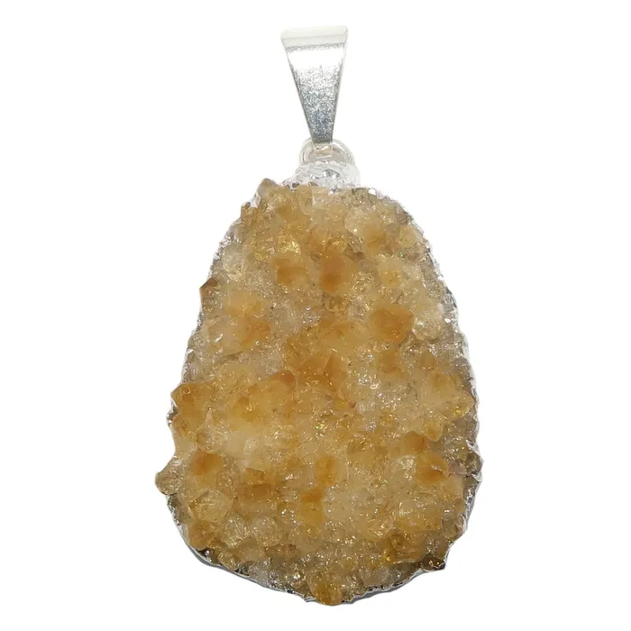 Necklaces Citrine Pendant Rich Honey Money Cluster Silver Satin Crystals