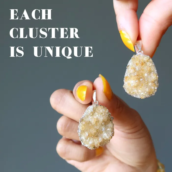 Necklaces Citrine Pendant Rich Honey Money Cluster Silver Satin Crystals