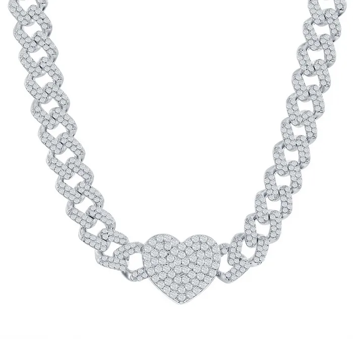 Necklaces Classic Classic Womens Necklace Sterling Silver Micro Pave CZ Monaco Chain Heart M6922 Necklaces Classic Classic Womens Necklace Sterling Silver Micro Pave CZ Monaco Chain Heart M6922