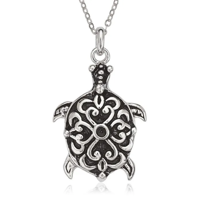 Necklaces Classic Sterling Silver Fancy Oxidized Turtle Pendant