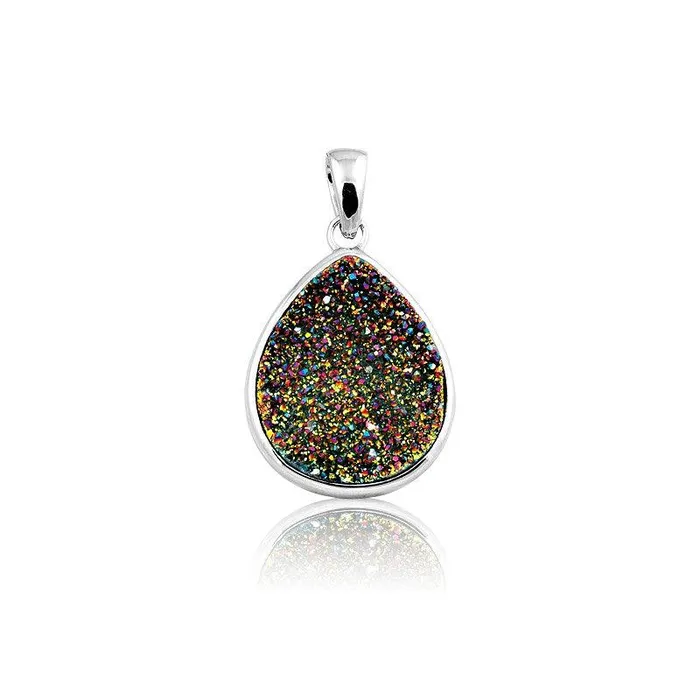 Necklaces Classic Sterling Silver Multi Colored Druzy Pendant