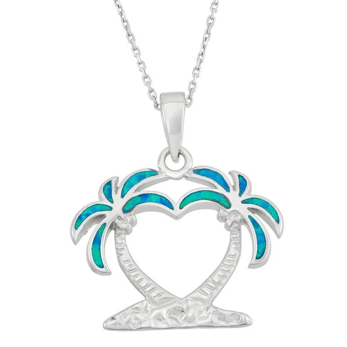 Necklaces Classic Sterling Silver Two Palm Trees Heart Pendant