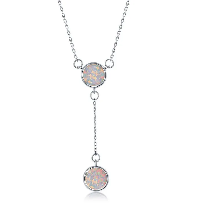 Necklaces Classic Sterling Silver White Inlay Opal Double Disc Lariat Necklace Necklaces Classic Sterling Silver White Inlay Opal Double Disc Lariat Necklace