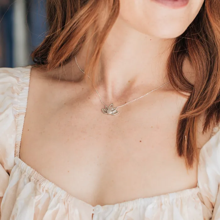 Necklaces closebymejewelry Lotus Flower Cremation Necklace in 14K Yellow Gold