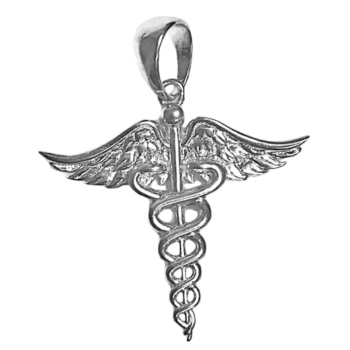 Necklaces Harlem Bling Real 925 Silver Caduceus RN Nurse Medical Doctor Symbol Pendant Necklaces Harlem Bling Real 925 Silver Caduceus RN Nurse Medical Doctor Symbol Pendant