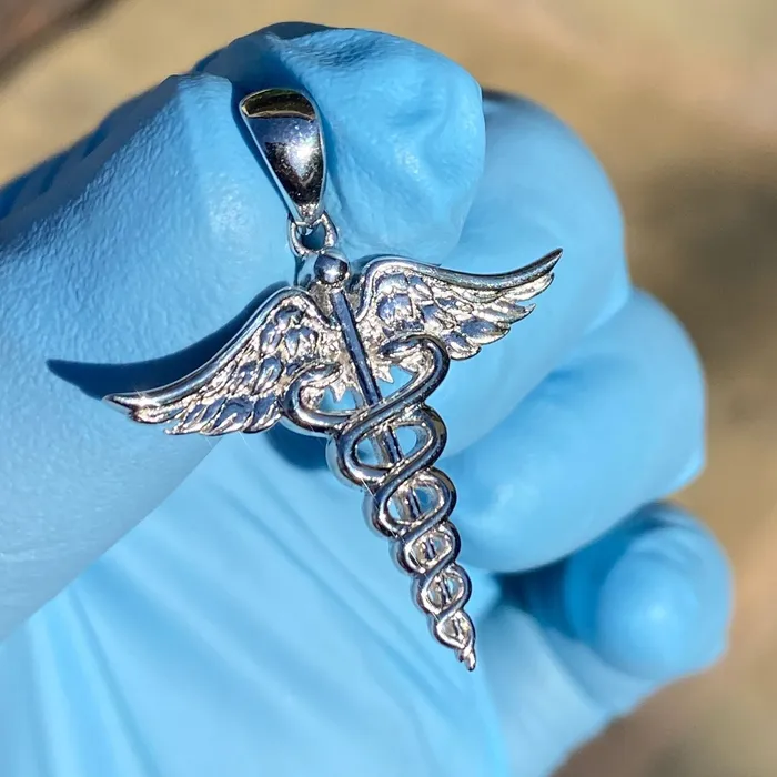 Necklaces Harlem Bling Real 925 Silver Caduceus RN Nurse Medical Doctor Symbol Pendant