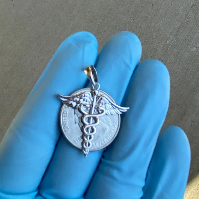 Necklaces Harlem Bling Real 925 Silver Caduceus RN Nurse Medical Doctor Symbol Pendant