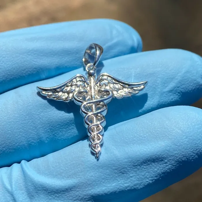 Necklaces Harlem Bling Real 925 Silver Caduceus RN Nurse Medical Doctor Symbol Pendant