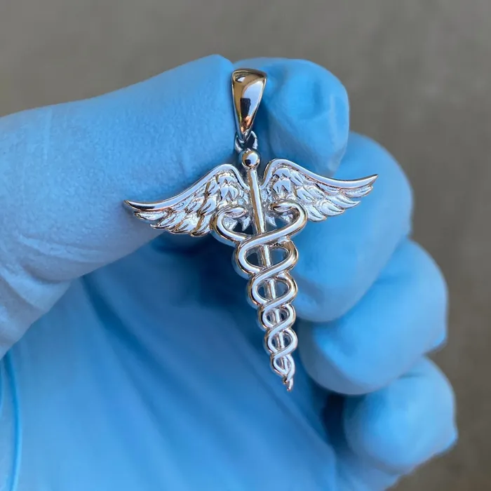Necklaces Harlem Bling Real 925 Silver Caduceus RN Nurse Medical Doctor Symbol Pendant