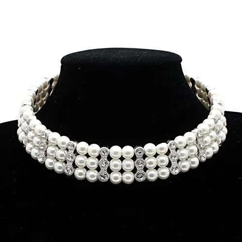 Necklaces LO1609 Rhodium Brass Necklace with Synthetic Pearl in White Alamode Necklaces LO1609 Rhodium Brass Necklace with Synthetic Pearl in White Alamode