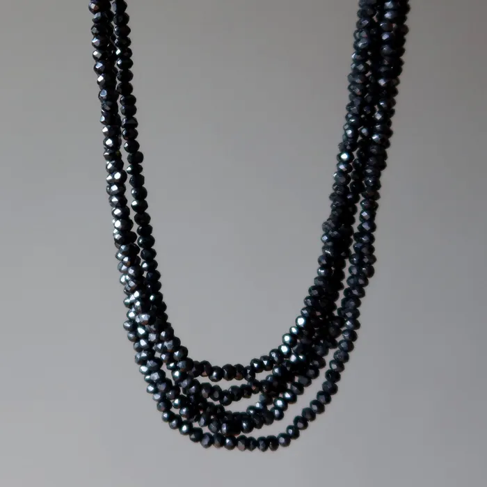 Necklaces Satin Crystals Spinel Necklace Black Empress Gem Faceted 5Strand