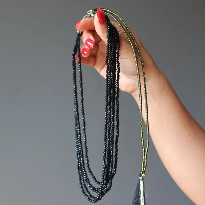 Necklaces Satin Crystals Spinel Necklace Black Empress Gem Faceted 5Strand